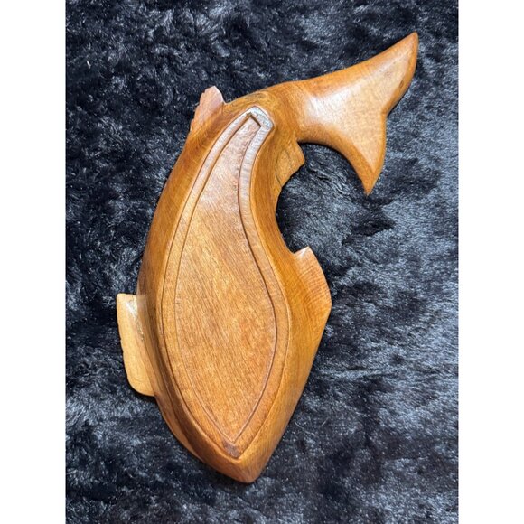 MCM Teak Carved Wooden Fish-Shaped Bowl Handcrafted - Picture 2 of 9